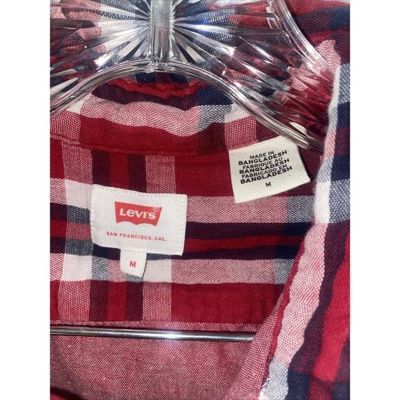 LEVI'S San Francisco Men's Cotton Red Check Plaid Button Front Shirt M - Picture 2 of 7